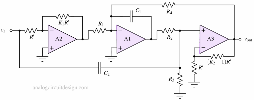 Bainter Notch filter where gain blocks are replaced with opamps